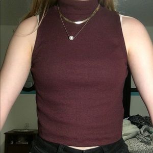burgandy mock neck croptop